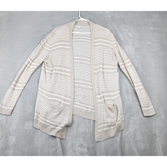 GAP Cardigan Womens Large Brown White Stripes Pockets Sweater - Picture 3 of 9